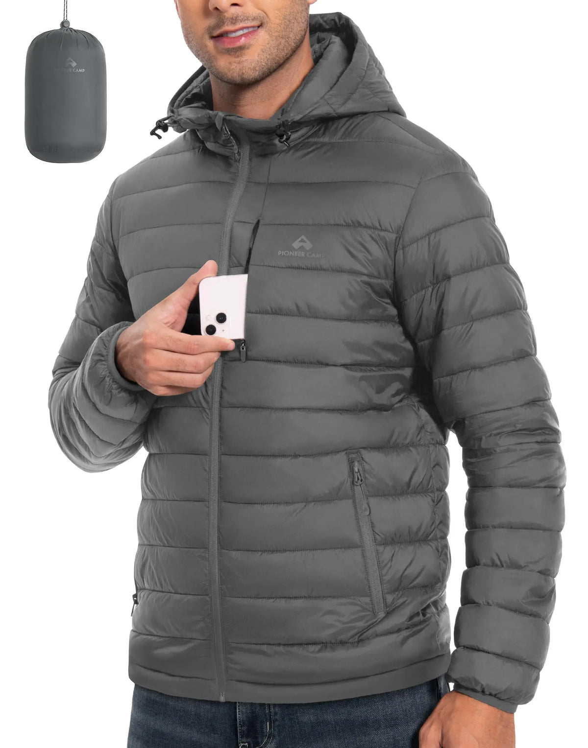 Pioneer Camp Men's Lightweight Hooded Packable Insulated Puffer Jacket for Hiking