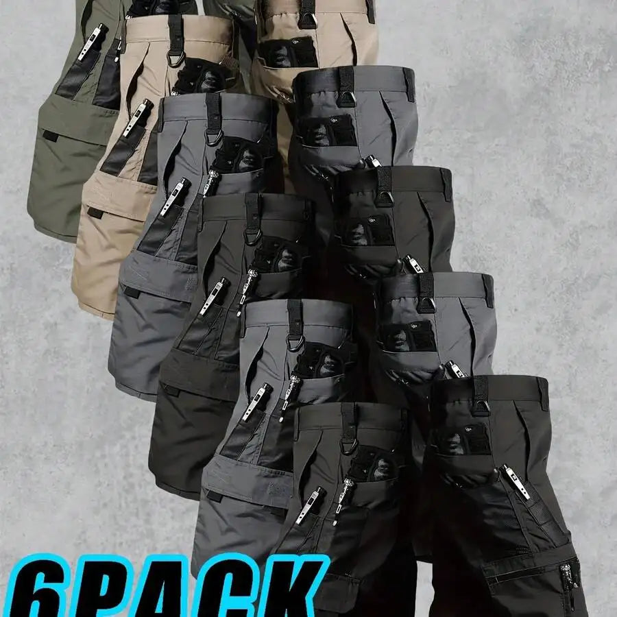 6 Pack Mens Cargo Shorts Multi Pocket Quick Dry Breathable Straight Lightweight Outdoor Hiking Camping Training Shorts