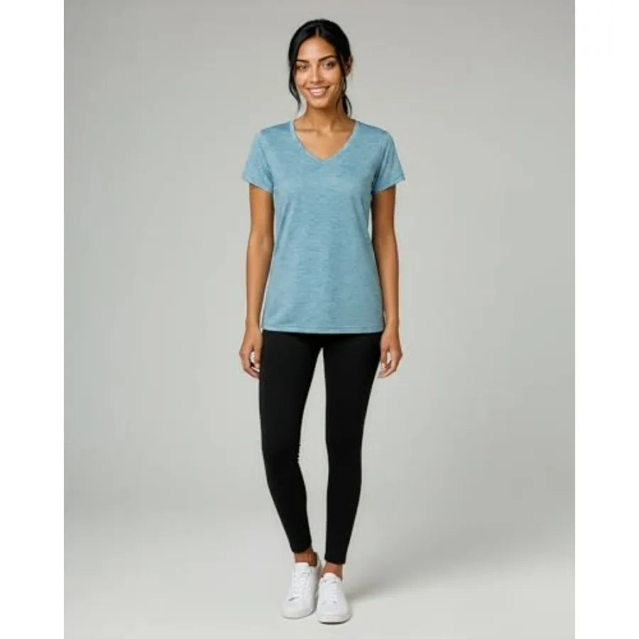 Real Essentials 5 Pack: Women's Dry-Fit Short Sleeve V Neck T Shirt Workout Fitness Yoga Top Tee Available in