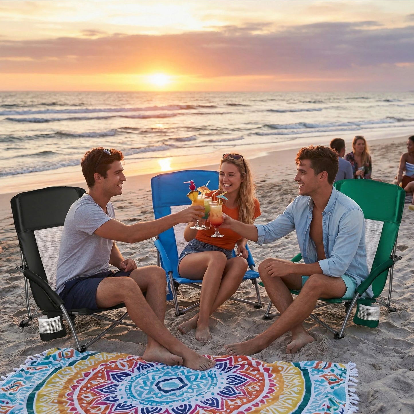 JHK Portable Folding Beach Chair With Mesh Back Cup Holder