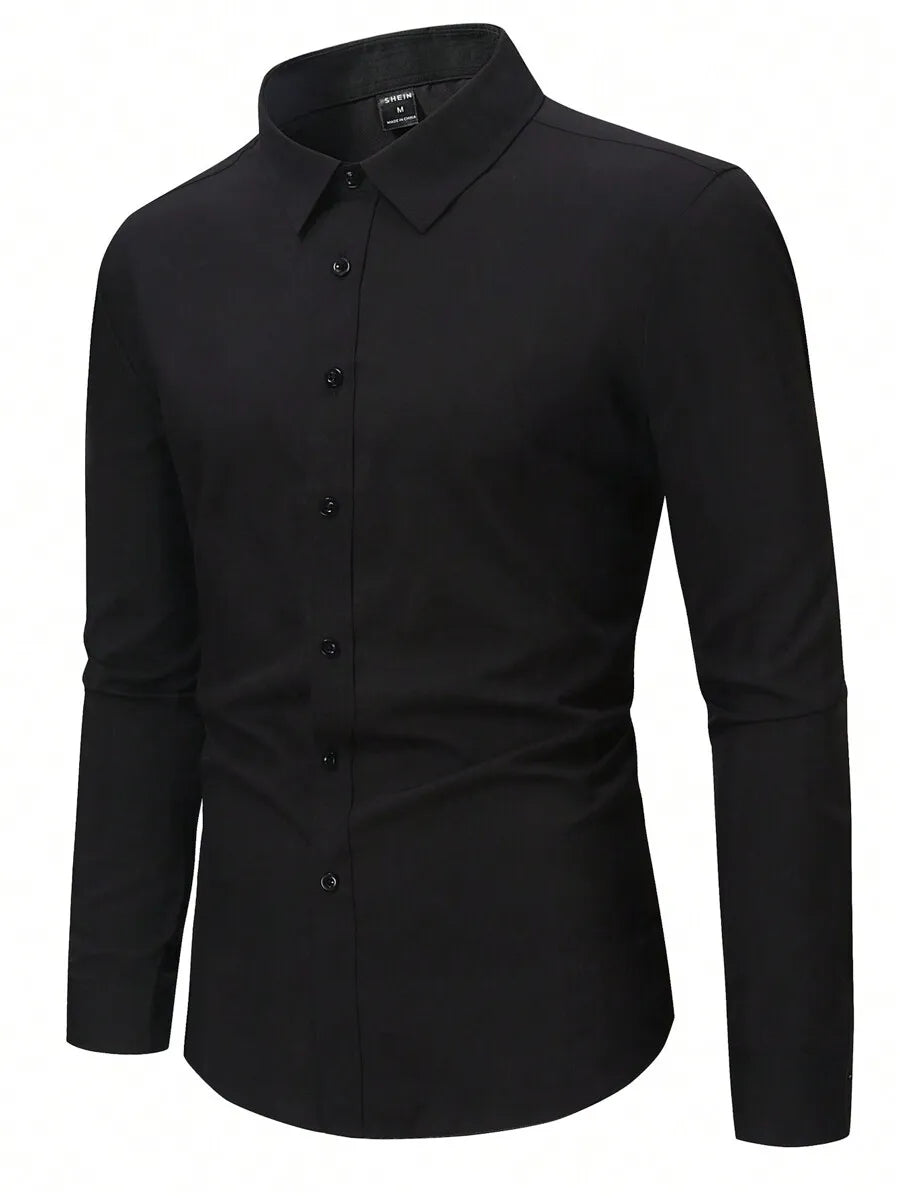 Solid Color Long Sleeve Casual Shirt For Men With Turn Down Collar