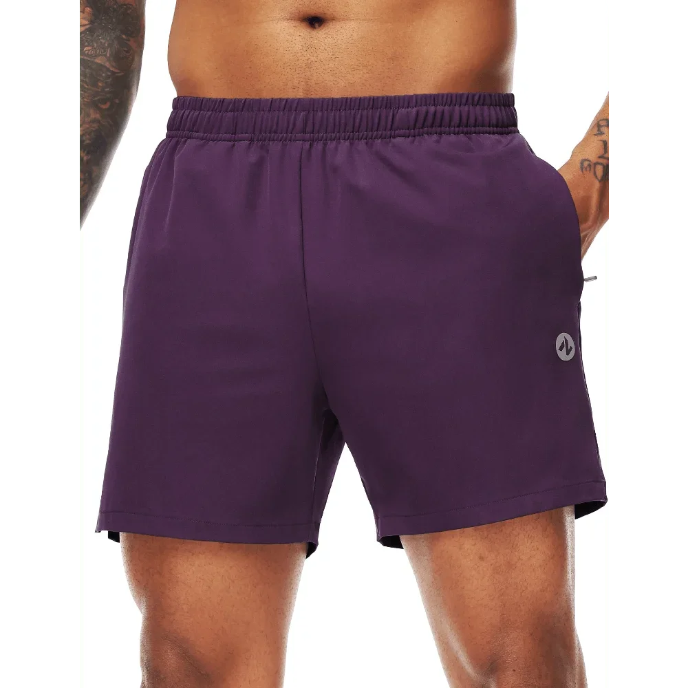Mens Athletic Running Shorts With Zipper Pockets 5 Inch Inseam Dry Fit Gym Workout Shorts