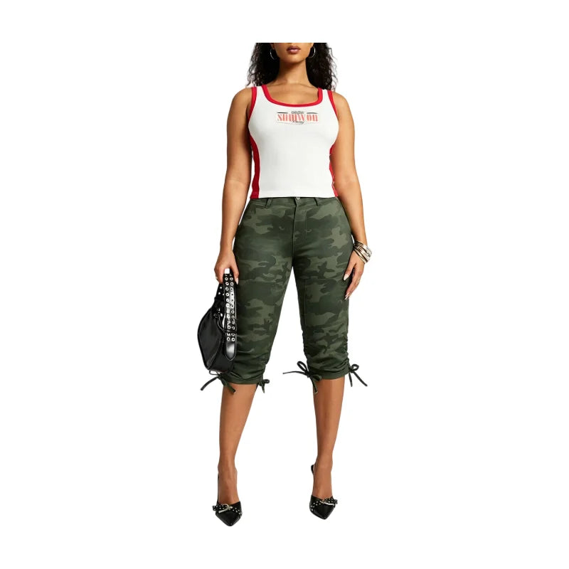 Women High Waist Camo Printed Pants With Drawstring Hem Casual Wear