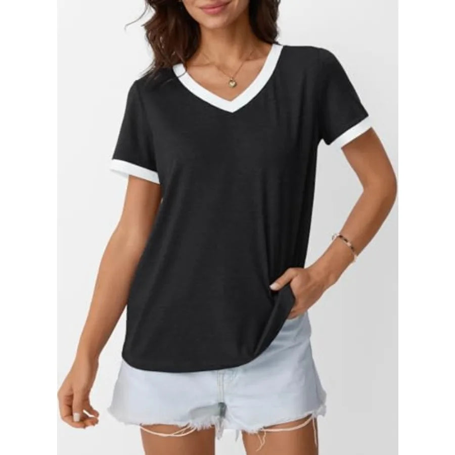 Women Short Sleeve T Shirt Summer Casual Tunic V Neck