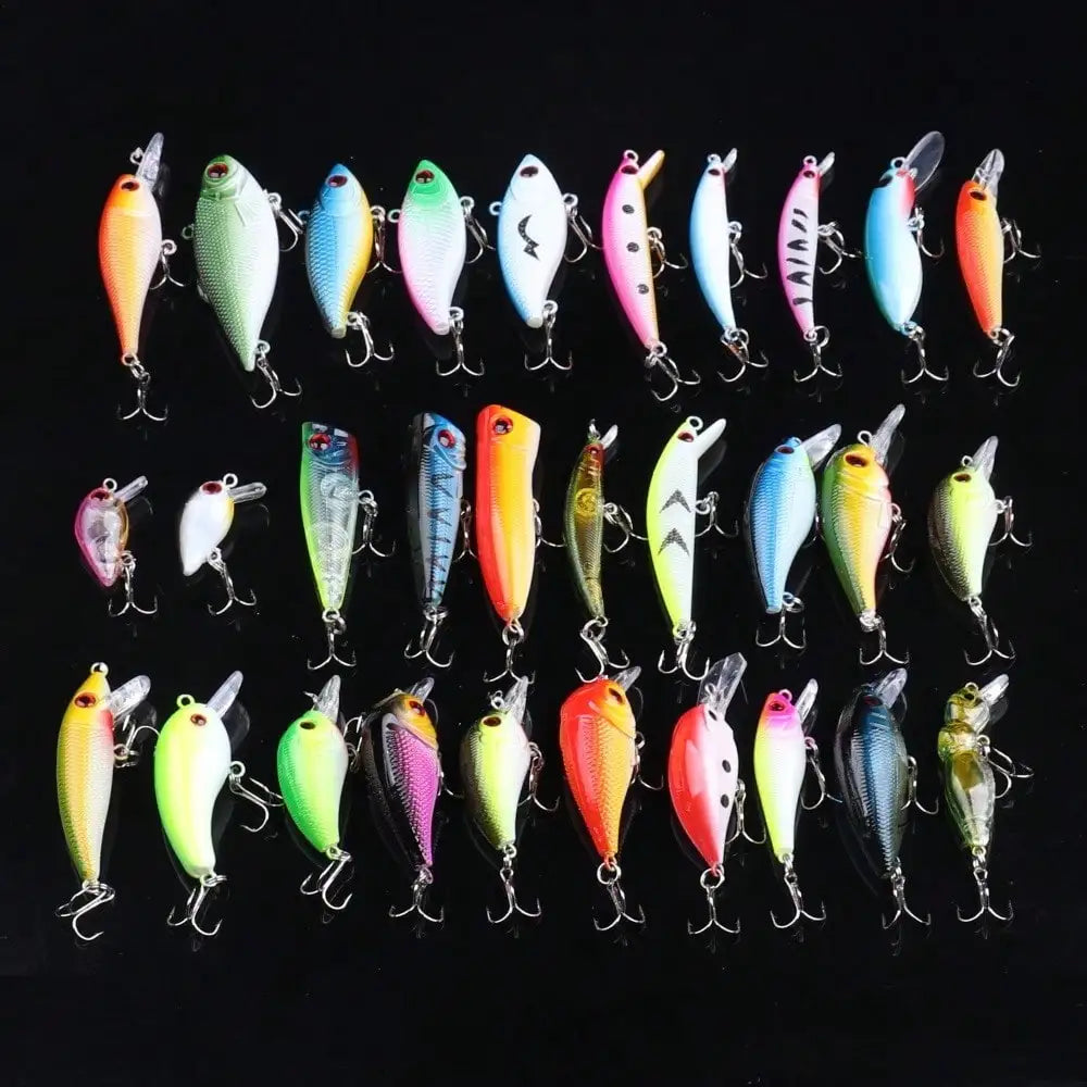 30 Piece Fishing Lure Kit With Popper Crankbait VIB Set