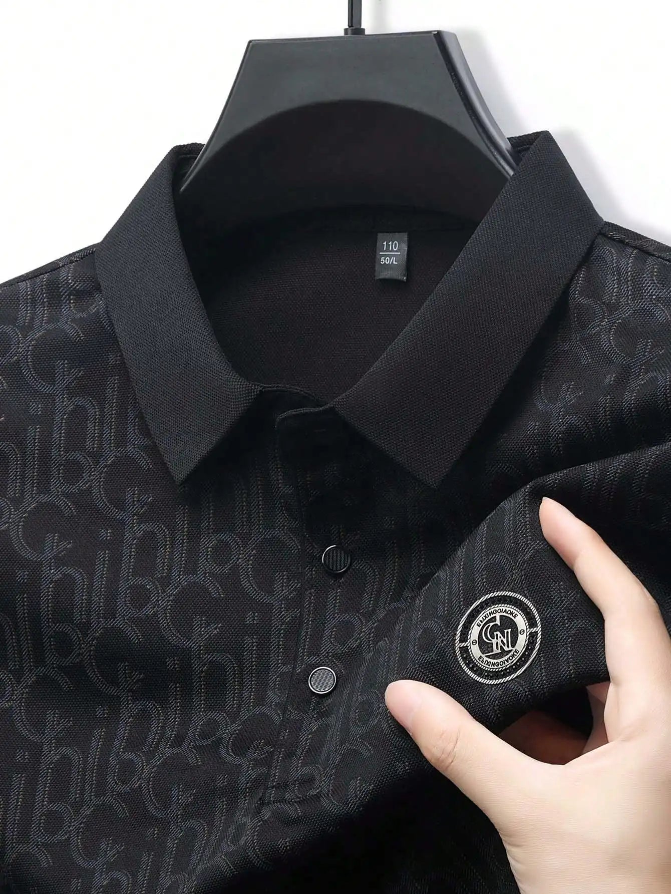 Men's Lightweight Waffle-Textured Letter Print Polo Shirt, Casual Turn-Down Collar