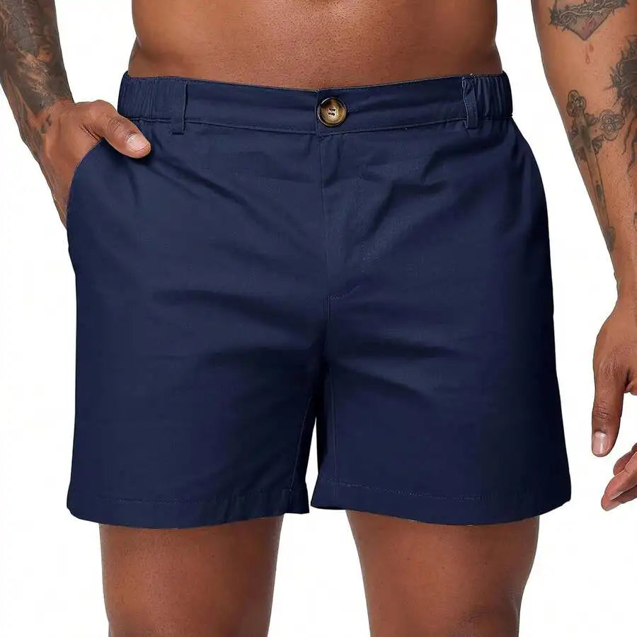 Mens 6 Inch Cotton Chino Shorts Elastic Waist Casual Flat Front With Pockets