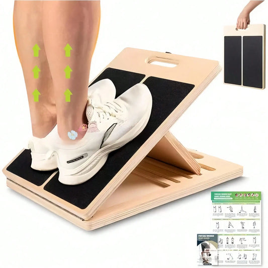 Adjustable Portable Wooden Slant Board for Calf Stretching, Foldable