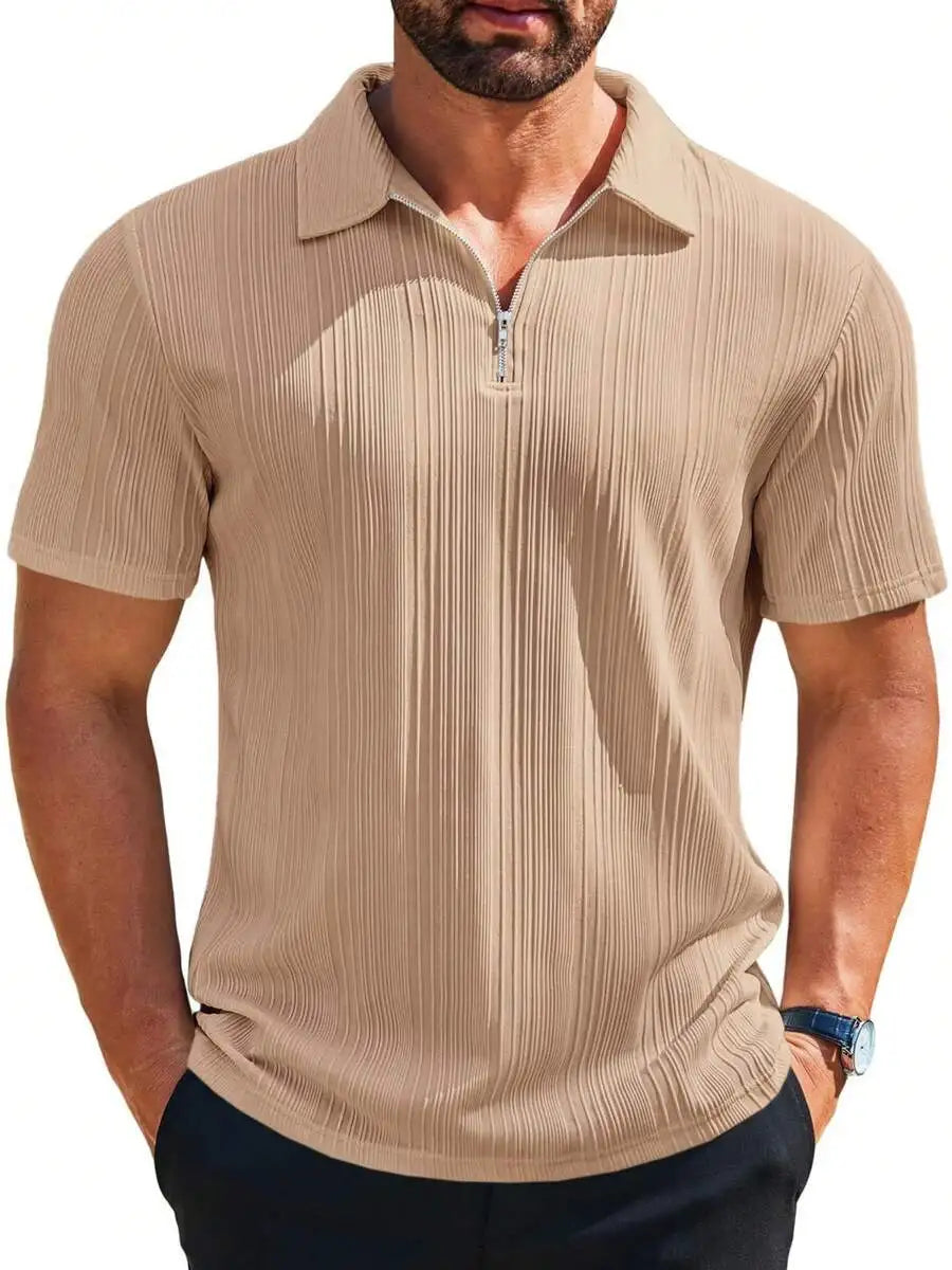 Men's Short Sleeve Textured Quarter Zip Casual Golf Top