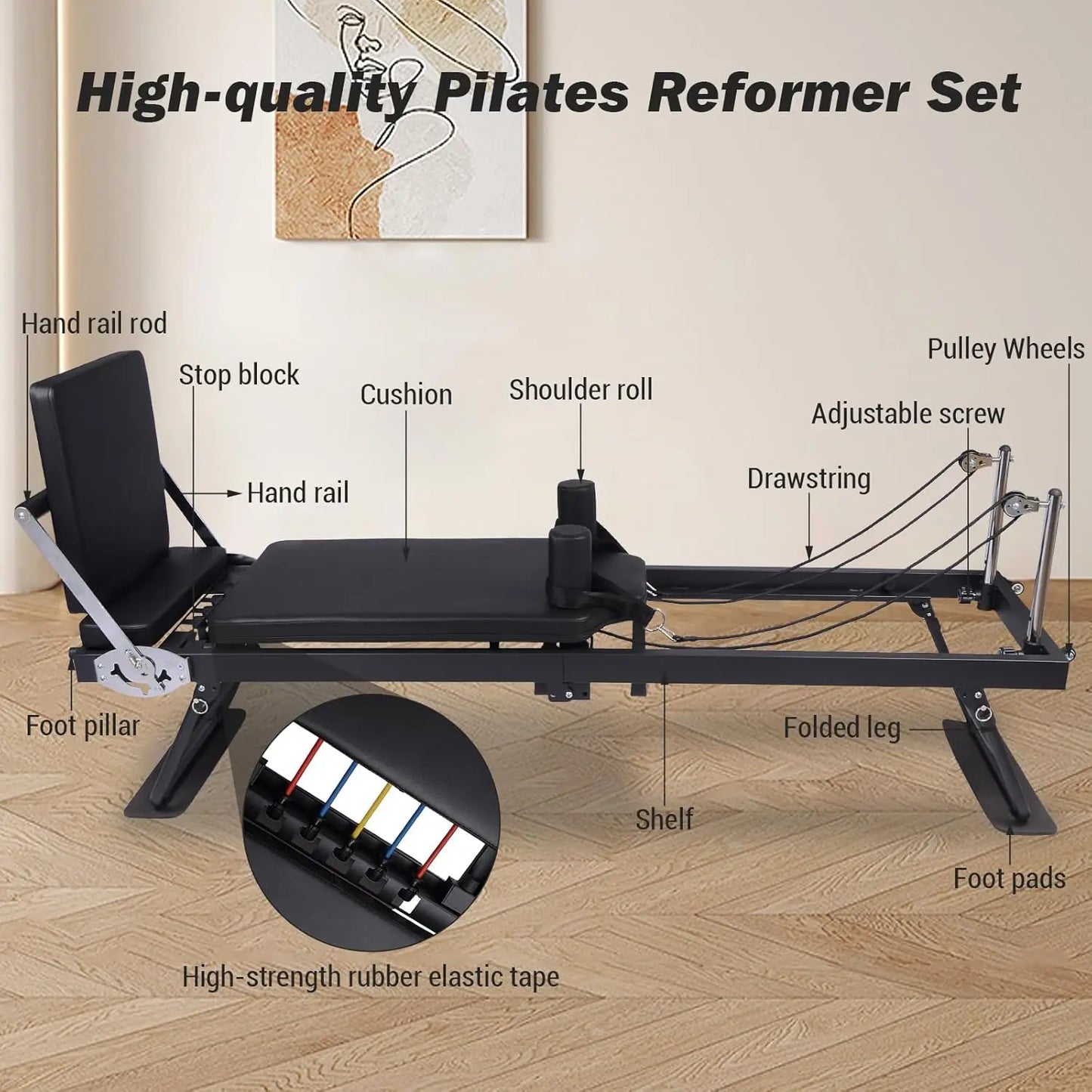 HiMISS Foldable Reformer Pilates Machine With Adjustable Resistance Levels