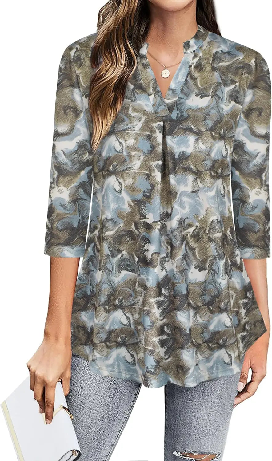 Womens Dressy Casual Chiffon Blouse With V Neck Sleeves