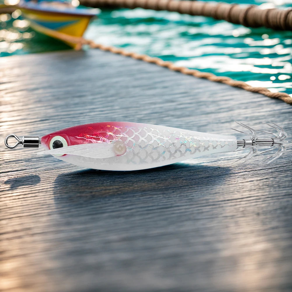 Luminous Squid Hook Squid Fishing Lure with 3D Eyes Cuttlefish Attracting Lure Glow In The Dark Squid Bait for Night Fishing
