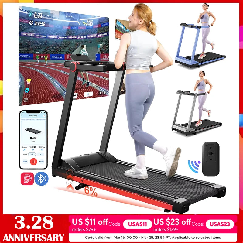3.5HP Foldable Treadmill 350lbs Adjustable 6% Incline Walkingpad for Home/Office LCD APP Data Treadmills 10MPH Exercise Machine
