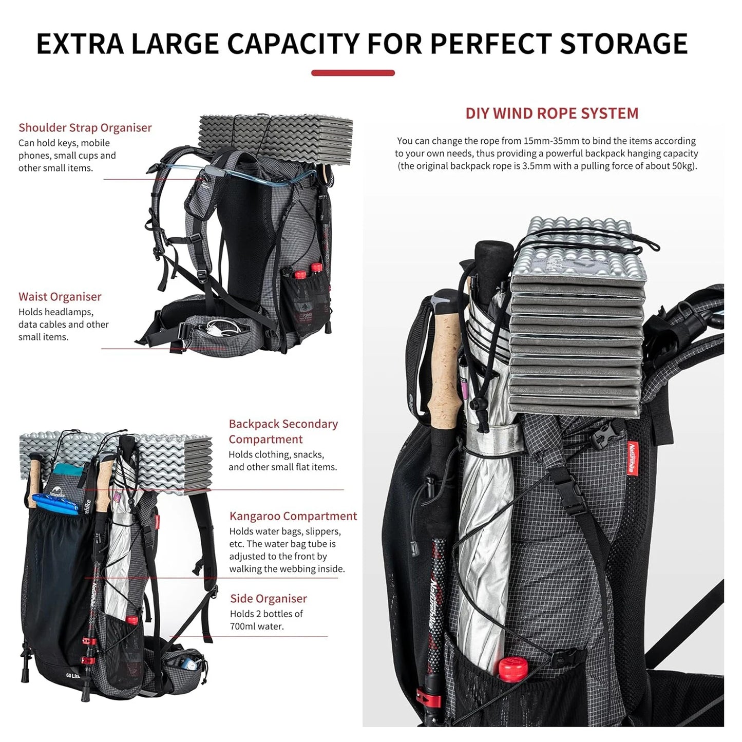 Naturehike Waterproof Mountain Backpack For Hiking And Climbing