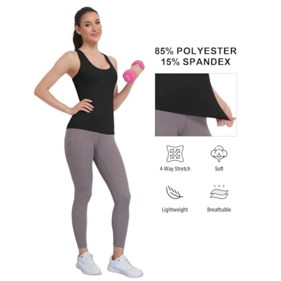 HOPLYNN 4 Pack Women's Racerback Workout Tank Top Crop Athletic Running Gym Yoga Active Sports Tops Shirts for Women