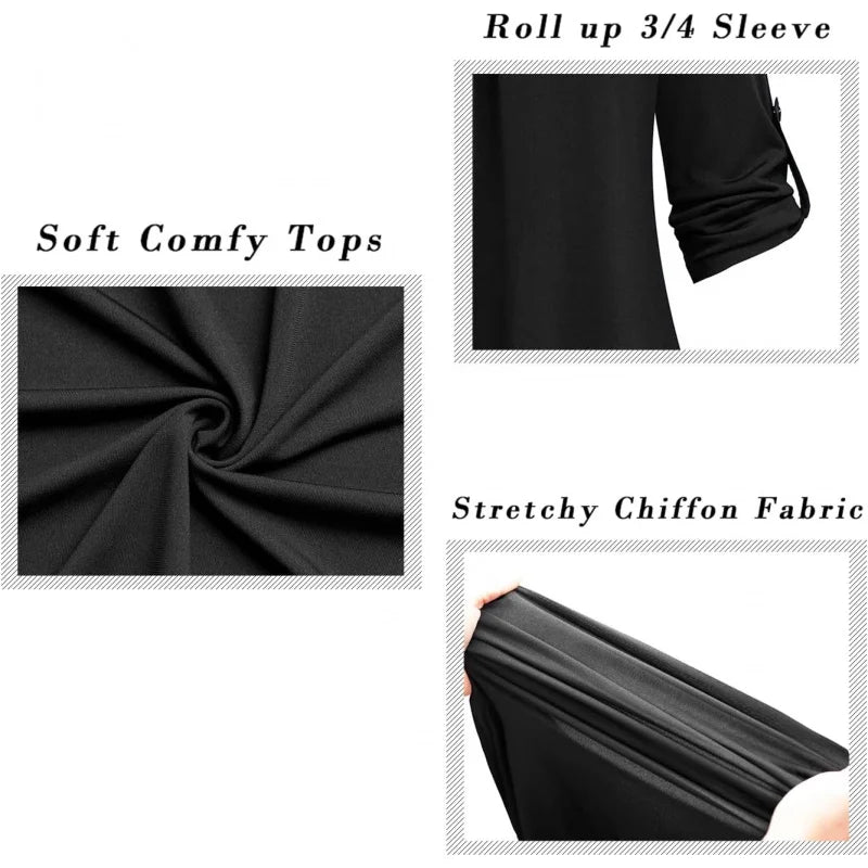 Womens Dressy Casual Chiffon Blouse With V Neck Sleeves