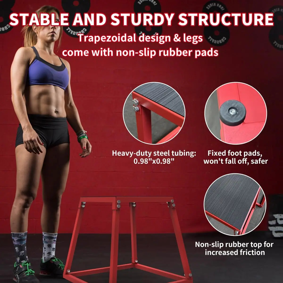 Garvee 12/18 /24 Inch Single Jumping Box Red, Plyo Box Jump Platforms for Men and Women for Home Gym