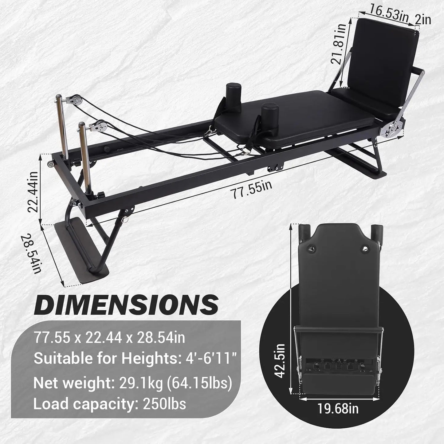 HiMISS Foldable Reformer Pilates Machine With Adjustable Resistance Levels