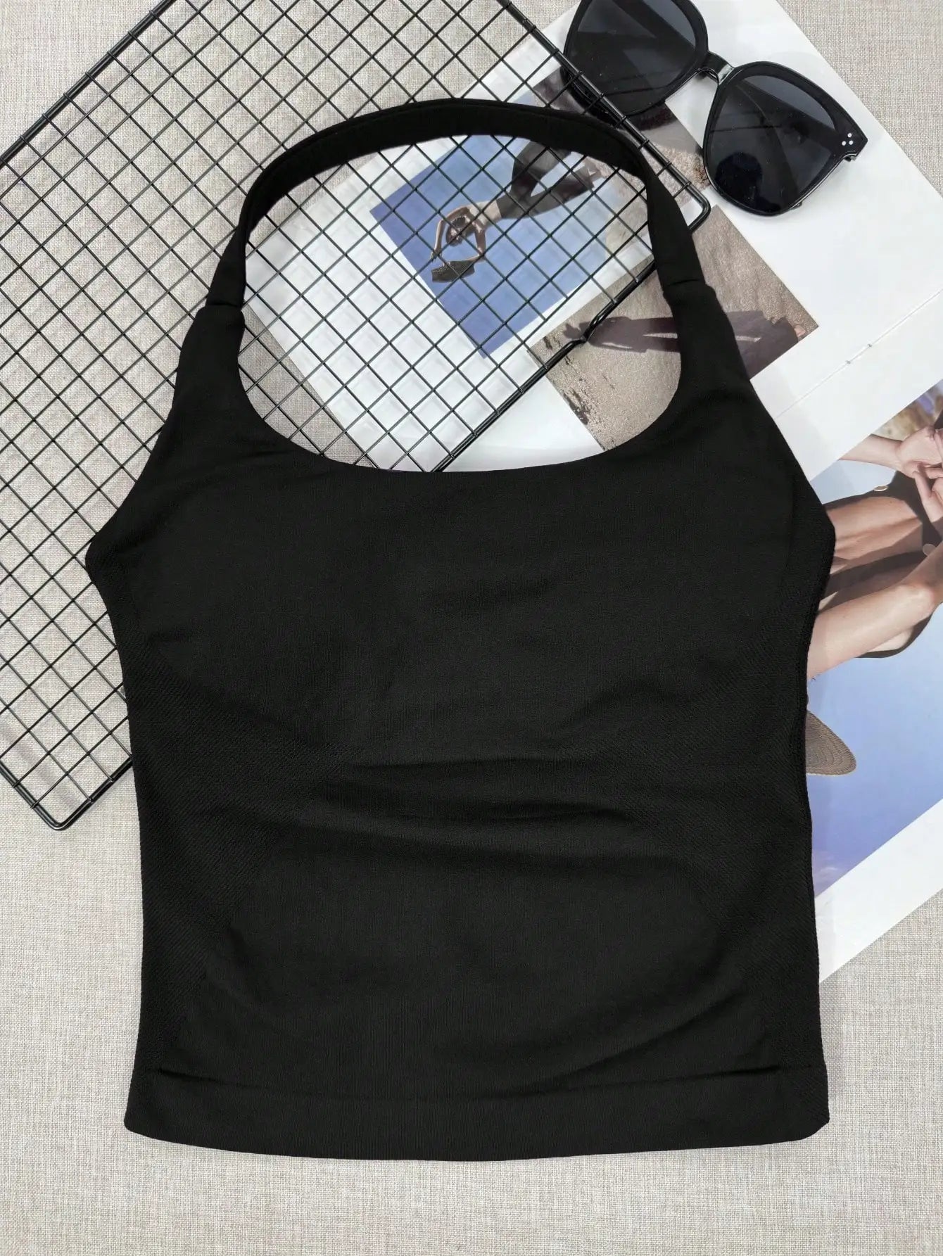 Seamless Long Camisole Sports Tank Top Built-In Removable Bra