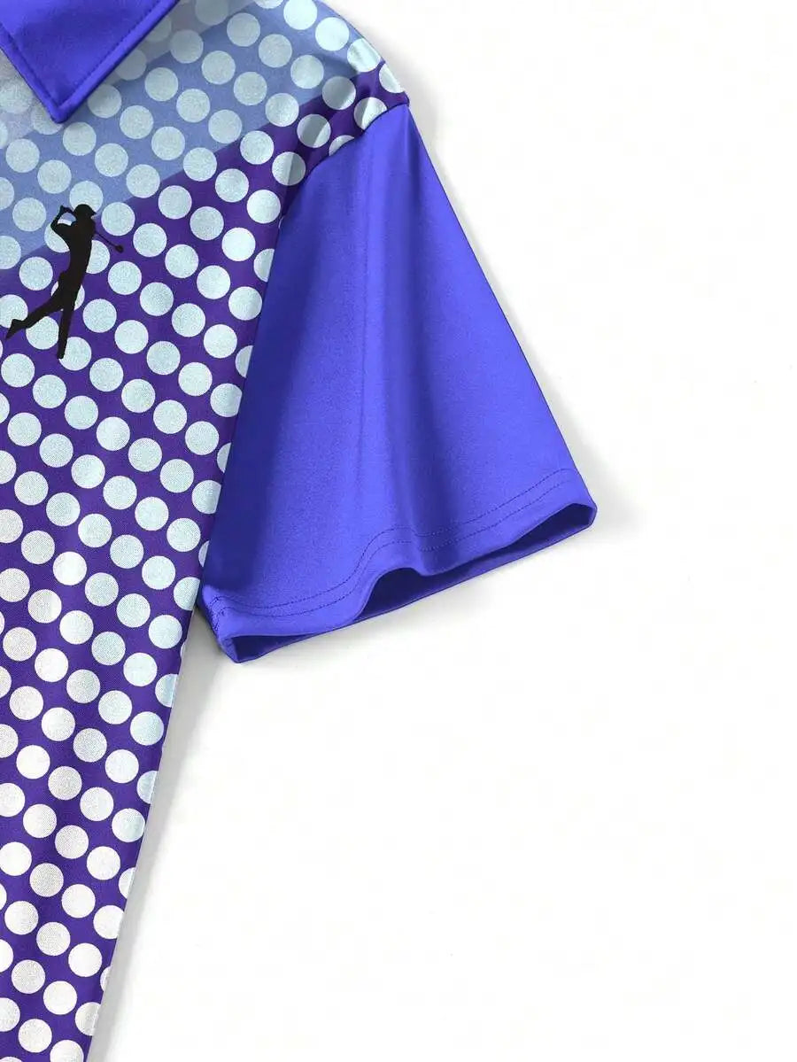 Men's Gradient Polka Dot Silhouette Print Short Sleeve Polo Shirt for Golf Casual Summer Wear