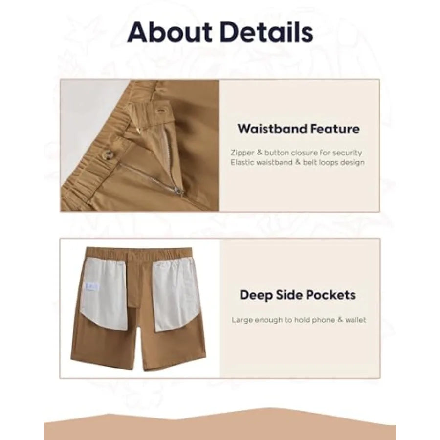 Men's Classic Fit Cotton Shorts With Elastic Waist And Pockets
