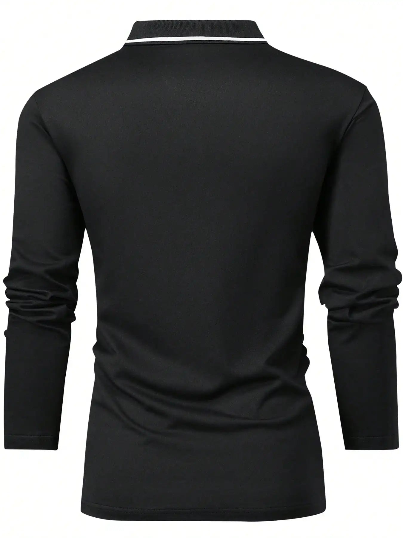 Men's Black Long Sleeve Polo Shirt, Regular Fit, Lightweight Casual Top for Spring Autumn