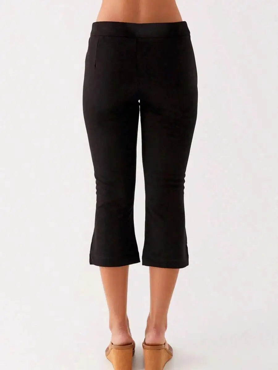 Women Low Rise Capri Pants Solid Slim Fit Cropped Trousers Cotton Blend Casual