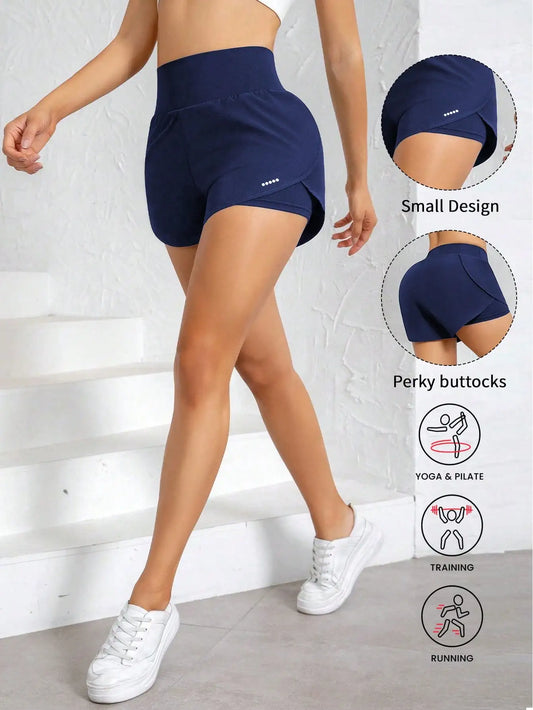 Women 2-In-1 Sports Yoga Shorts High Waist Breathable Quick-Dry