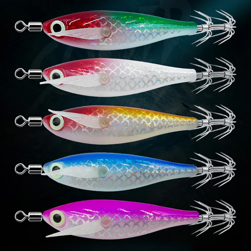 Luminous Squid Hook Squid Fishing Lure with 3D Eyes Cuttlefish Attracting Lure Glow In The Dark Squid Bait for Night Fishing
