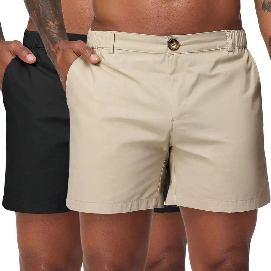 Mens 6 Inch Cotton Chino Shorts Elastic Waist Casual Flat Front With Pockets