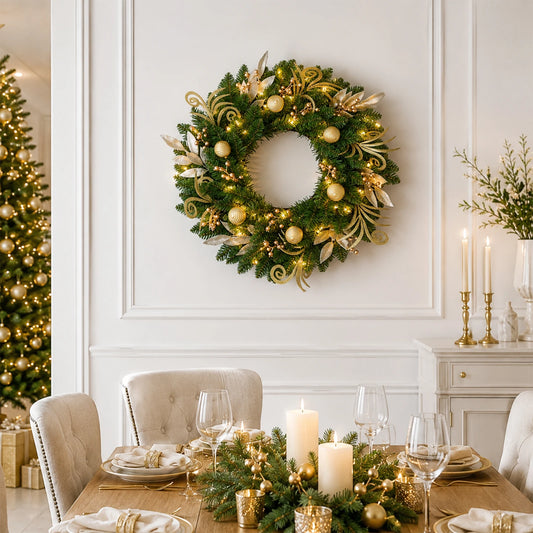 HiMiss Prelit Christmas Wreath With Warm Lights And Battery Timer