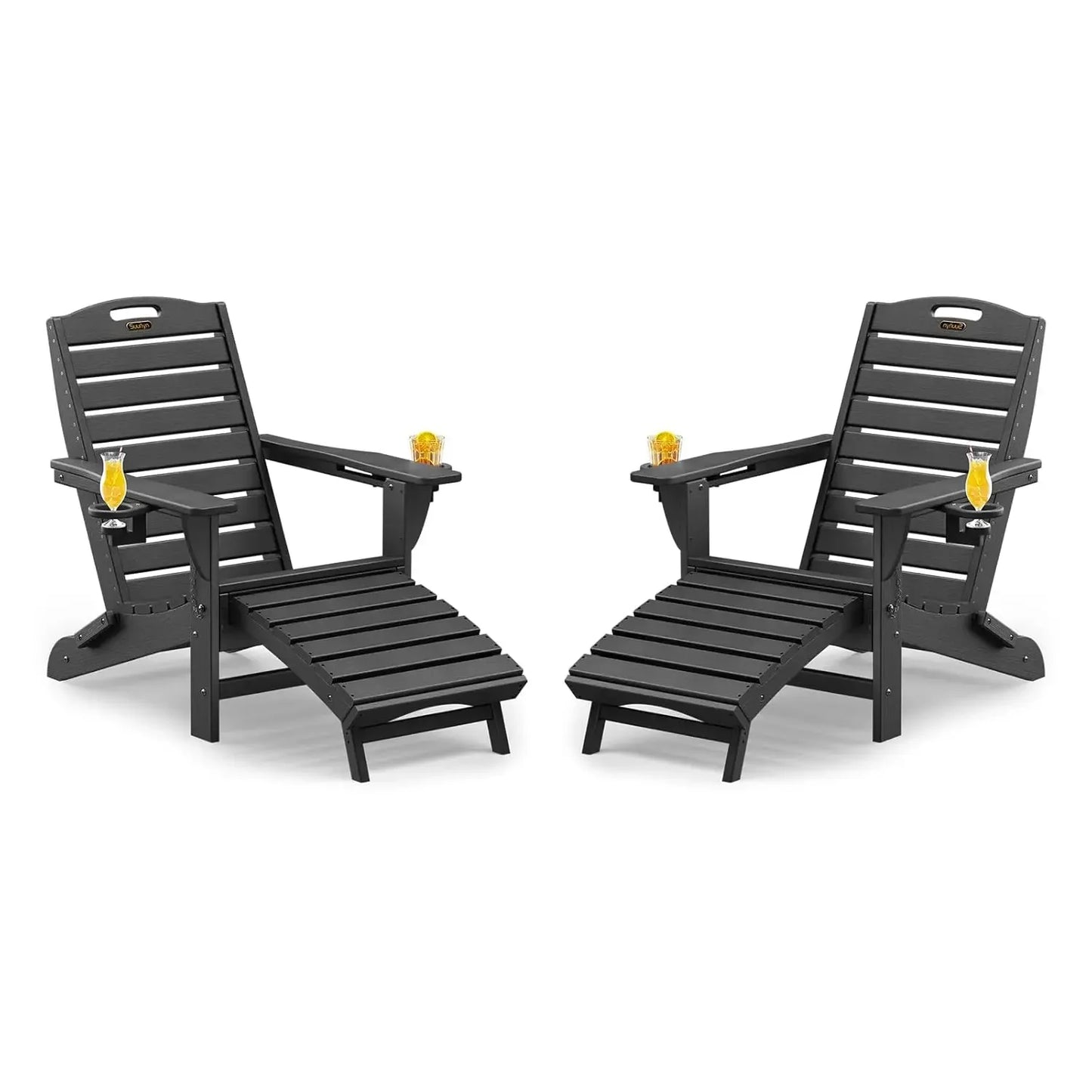Set Of 2 Folding Adirondack Chairs HDPE With Ottoman