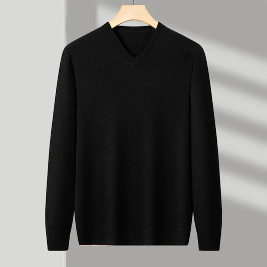New Sweatwear Men's V Neck Basic Solid Color Sweaters Round Neck Elastic Pullovers Warm Autumn Knitted Oversized Sweater Men