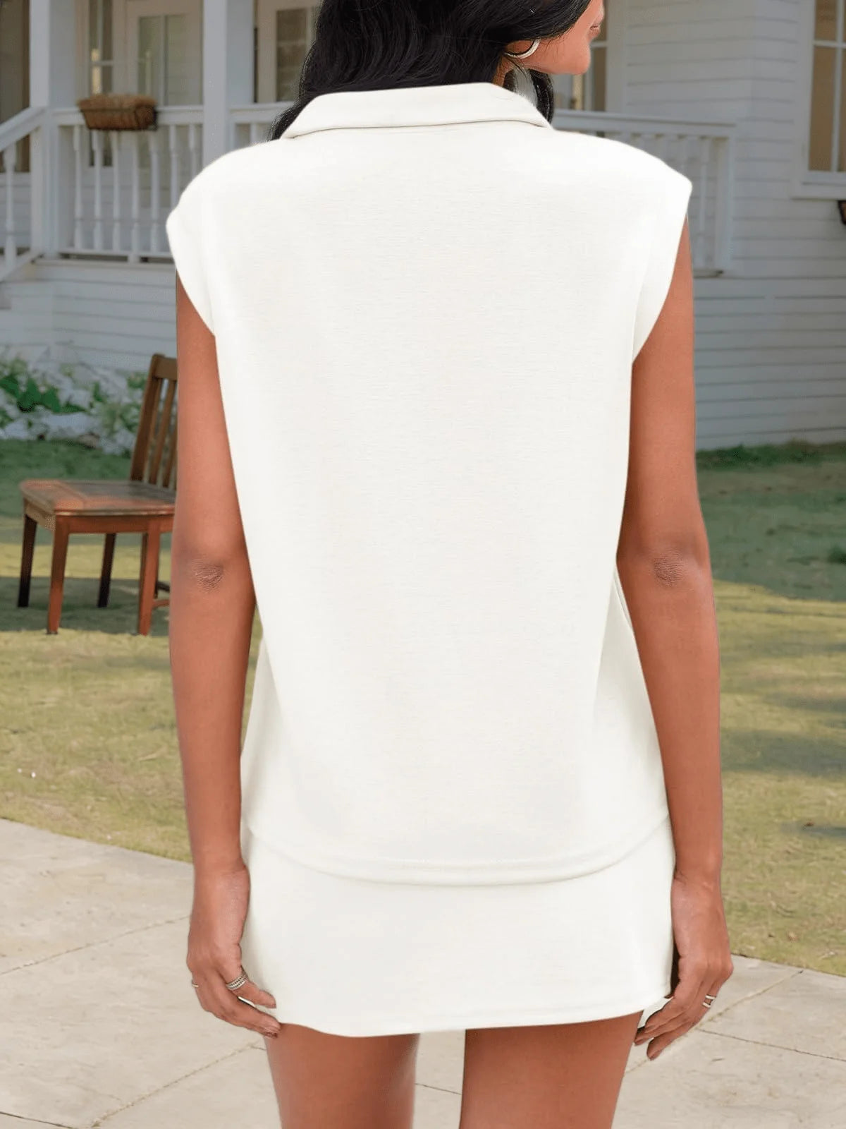 Womens Half Zip Sleeveless Sweatshirt And Athletic Skorts 2 Piece Set Summer Casual Tennis Outfit