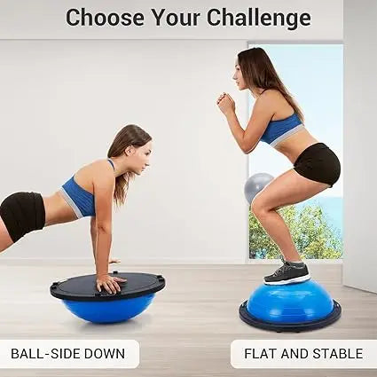 Half Exercise Ball Balance Trainer With Non Slip Base And Bands