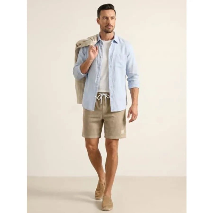 Men's Corduroy Shorts With Elastic Waist Drawstring For Summer Beach