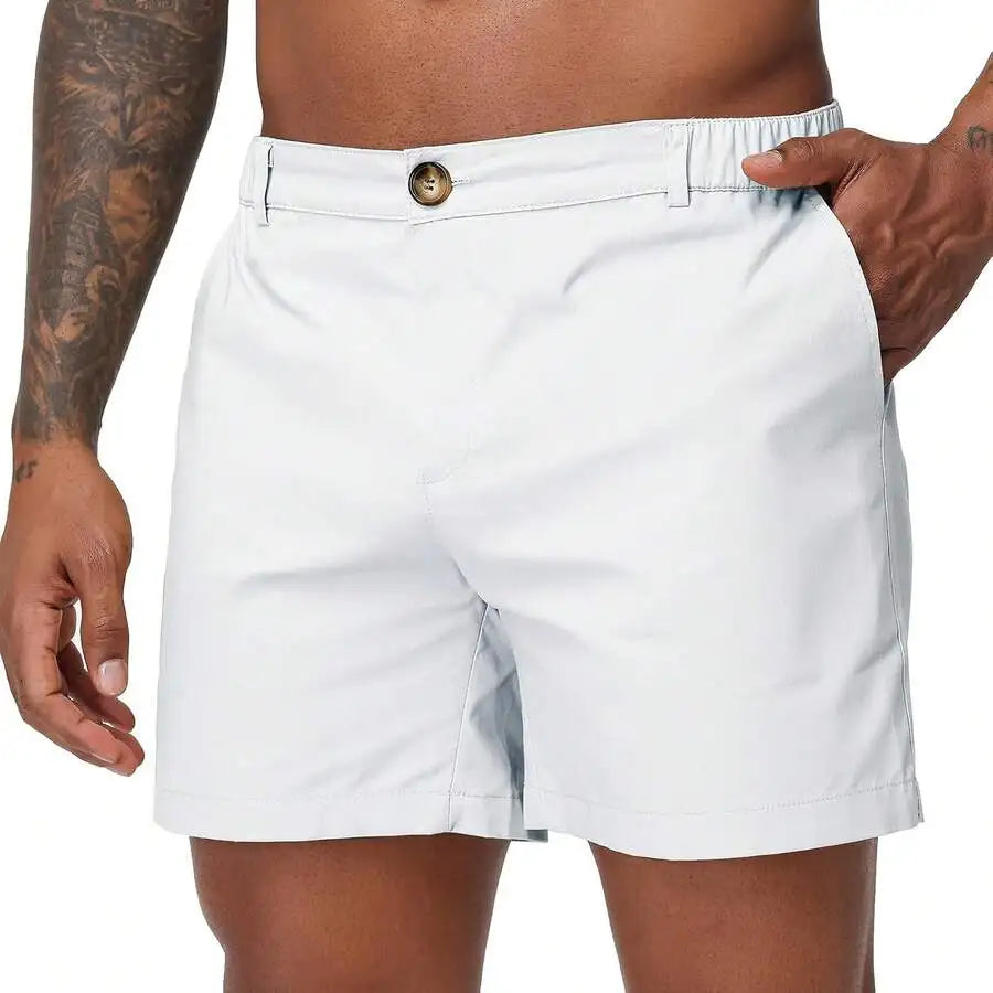 Mens 6 Inch Cotton Chino Shorts Elastic Waist Casual Flat Front With Pockets
