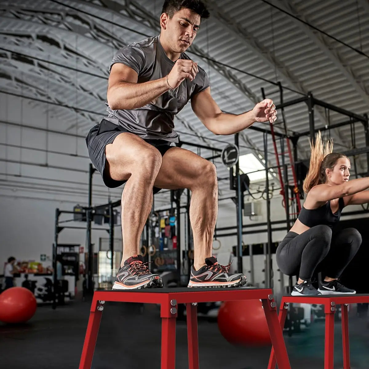 Garvee 12/18 /24 Inch Single Jumping Box Red, Plyo Box Jump Platforms for Men and Women for Home Gym
