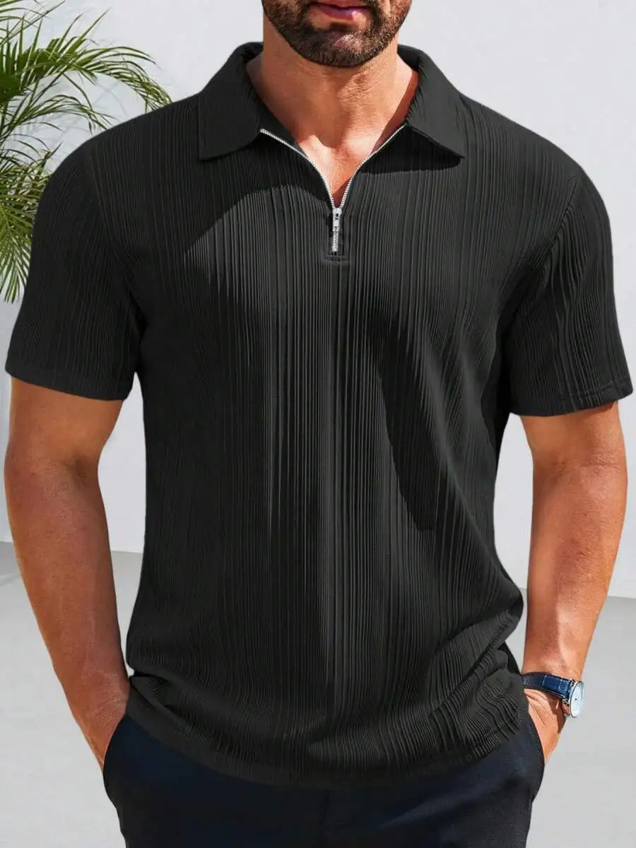 Men's Short Sleeve Textured Quarter Zip Casual Golf Top