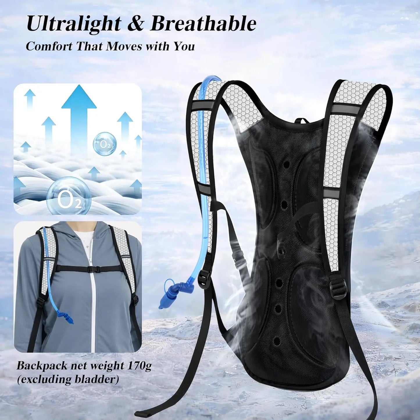 Hydration Backpack 2 Pack With 2L Bladder Lightweight Breathable