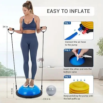 Half Exercise Ball Balance Trainer With Non Slip Base And Bands