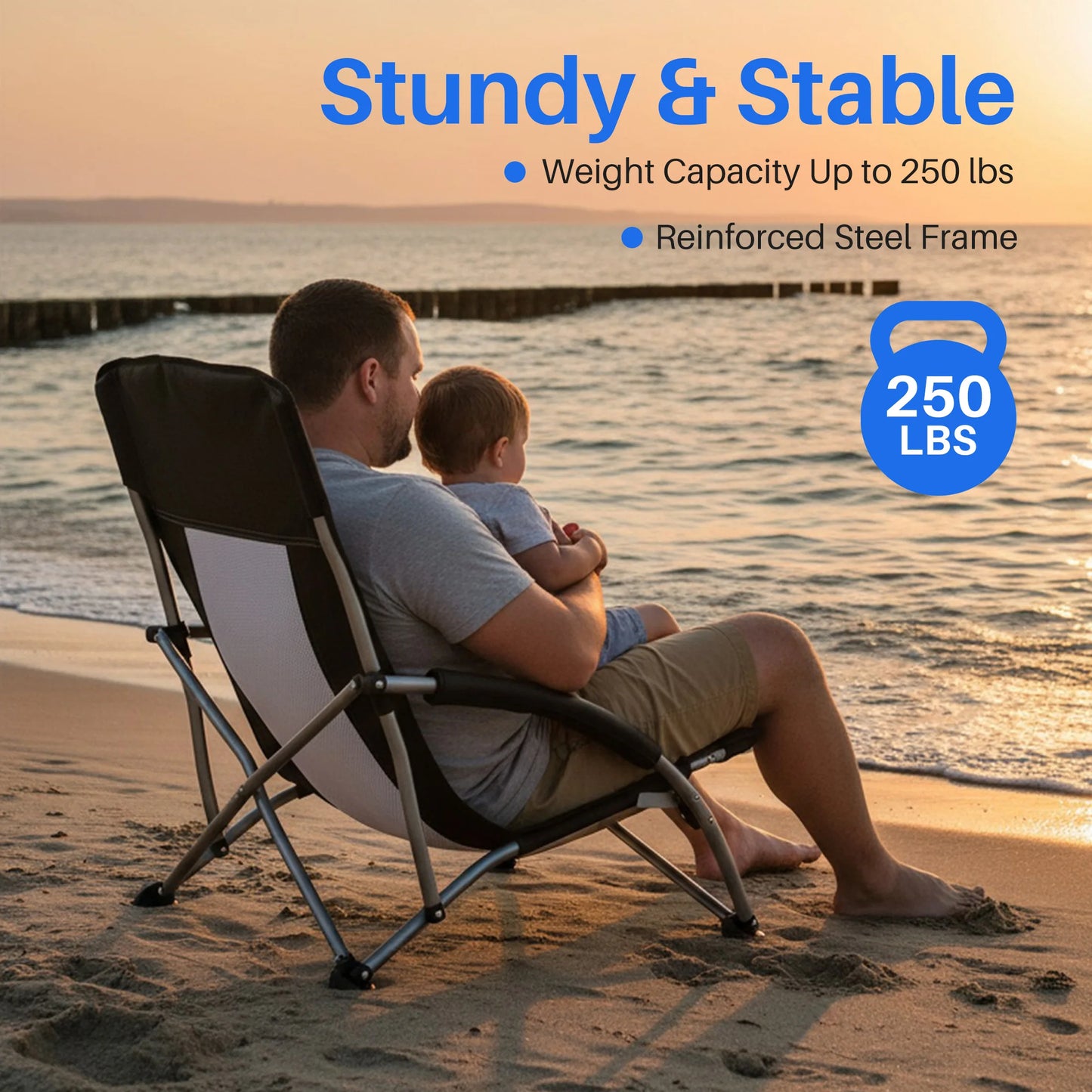 JHK Portable Folding Beach Chair With Mesh Back Cup Holder