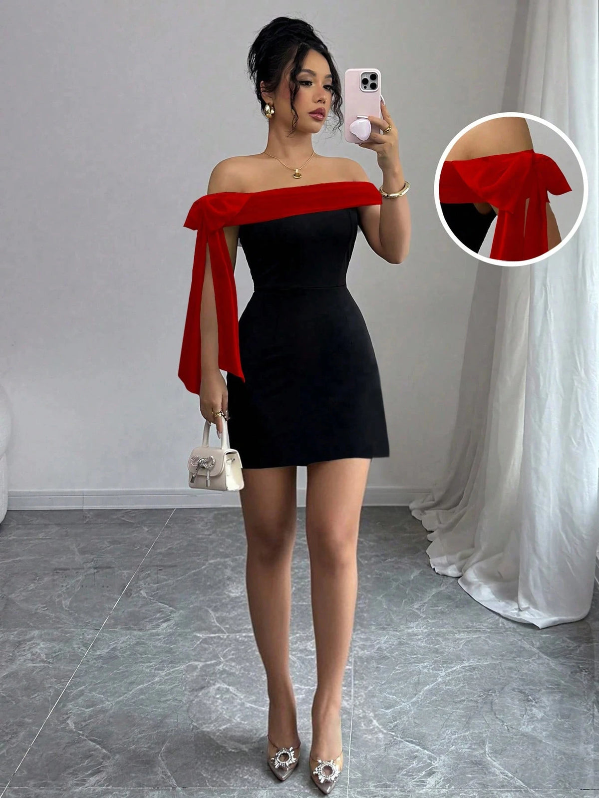 Women's Off Shoulder Bodycon Dress With Statement Bow For Parties