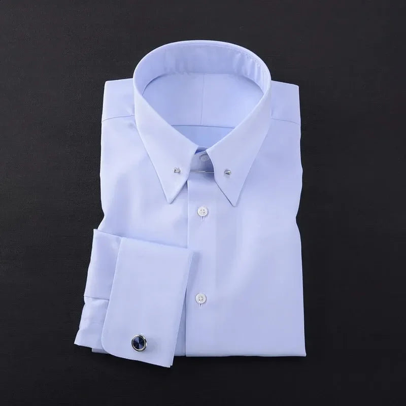V Neck Long Sleeve Shirt For Business Formal Men Organic Cotton