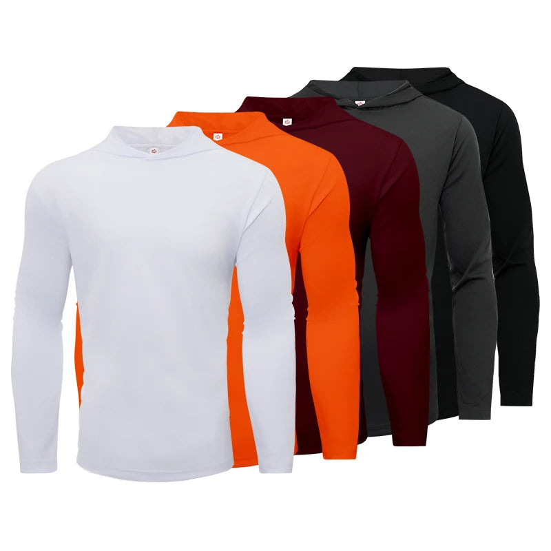 NONECN Men's Hooded Long Sleeve Sports Shirt Breathable for Running and Fitness