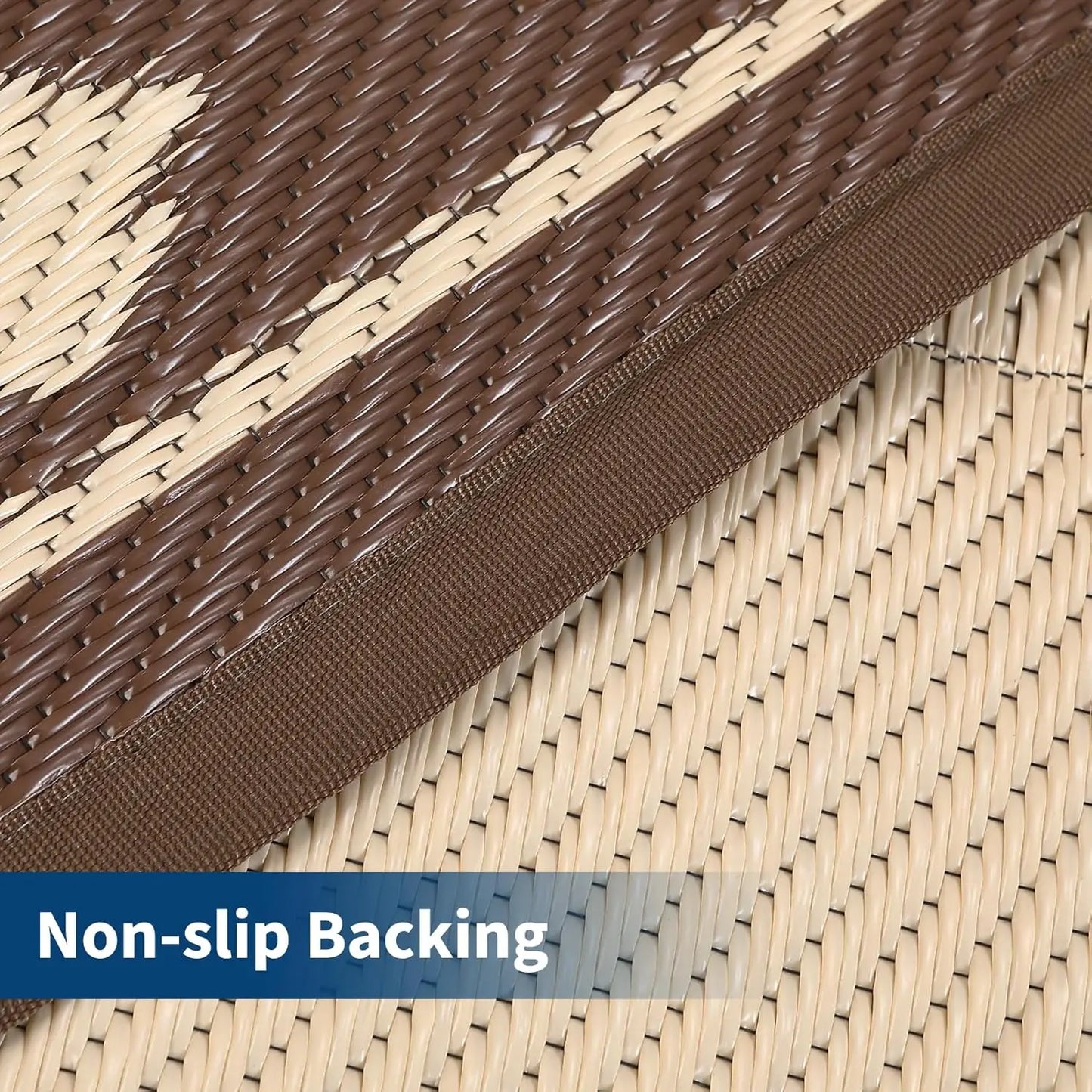 Outdoor Rug, Reversible Waterproof Plastic Straw Patio Mat with Geometric Border Design, Large RV Camping Rug for Deck, Balcony