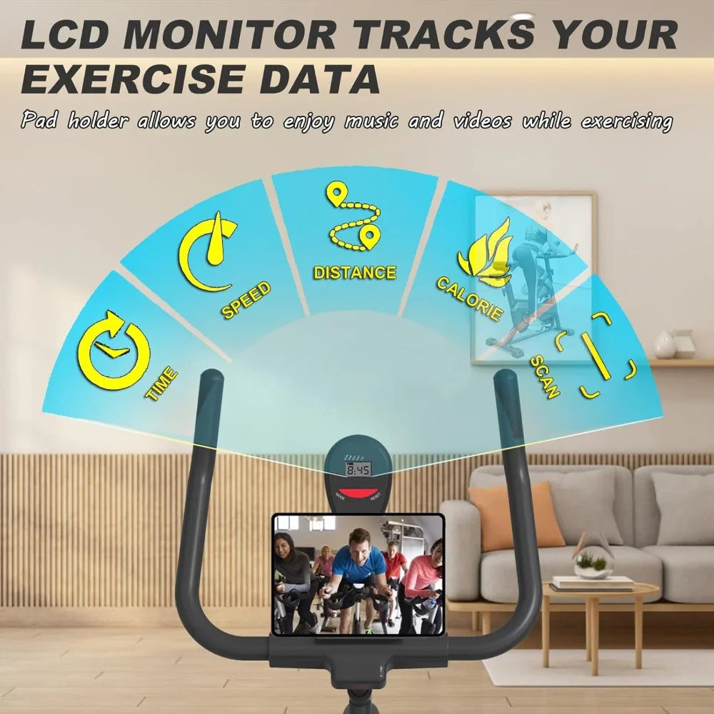 Home Exercise Bike With Silent Belt Drive 35 Lb Flywheel LCD Monitor Pad Holder