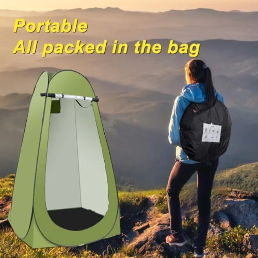 Portable Camping Privacy Tent, Outdoor Shower Tent Kit with 5 Gallon Shower Bag- Nozzle Upgraded