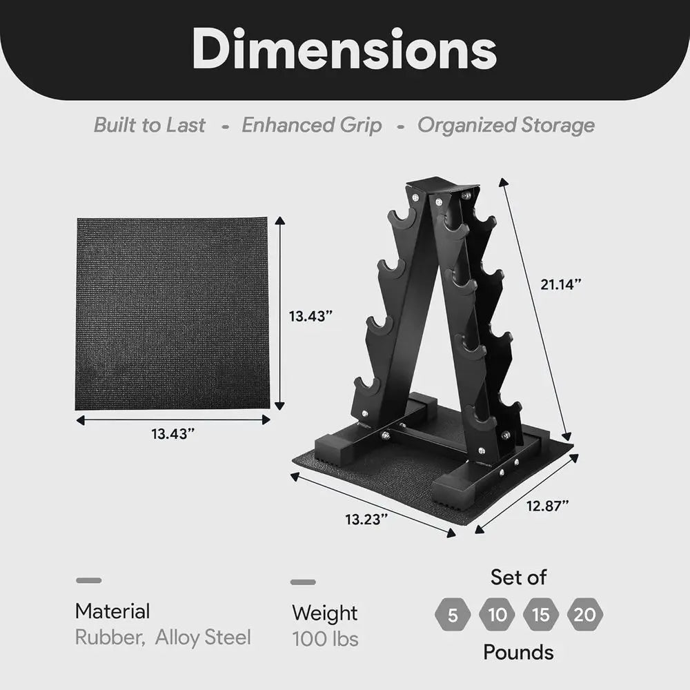 Rubber Coated Hex Dumbbell Set With Rack 100Lb Kit