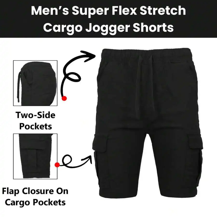 Mens Casual Cargo Shorts Elastic Waist Drawstring Cotton 3 Pack